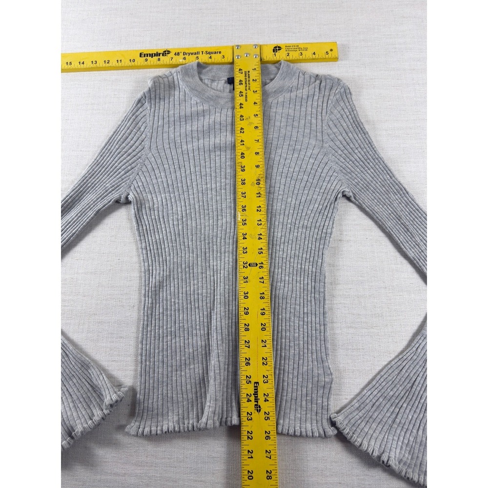PAIGE Sweater Womens L Gray Ribbed Knit Ruffle Bell Sleeve Crew Neck Pullover - Picture 9 of 10